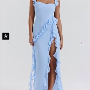 House of CB Elegant Blue Ruffle Dress